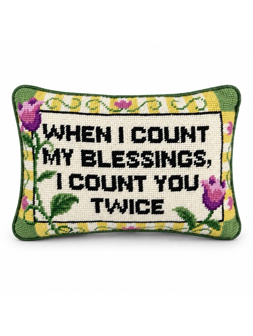Vintage Needlepoint Throw Pillow “When I Count My Blessings, I Count You Twice”
